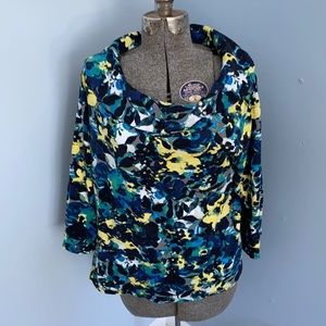 Rafaella Patterned 3/4 sleeve t with collar XXL